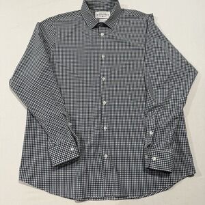 Mizzen & Main Leeward Shirt XX-Large 2XL Standard Fit Navy Gingham Stretch USA